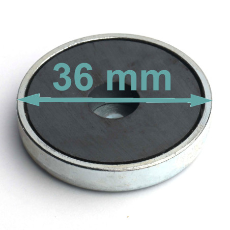 Magnes w obudowie — średnica ⌀36 mm, z otworem pod płaski łeb śruby — ferrytowy
