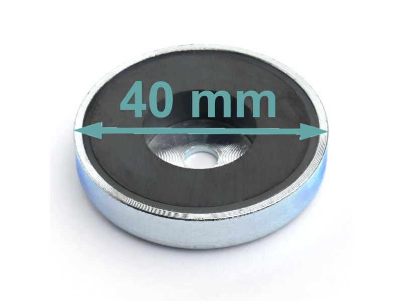 Magnes w obudowie — średnica ⌀40 mm, z otworem pod płaski łeb śruby — ferrytowy