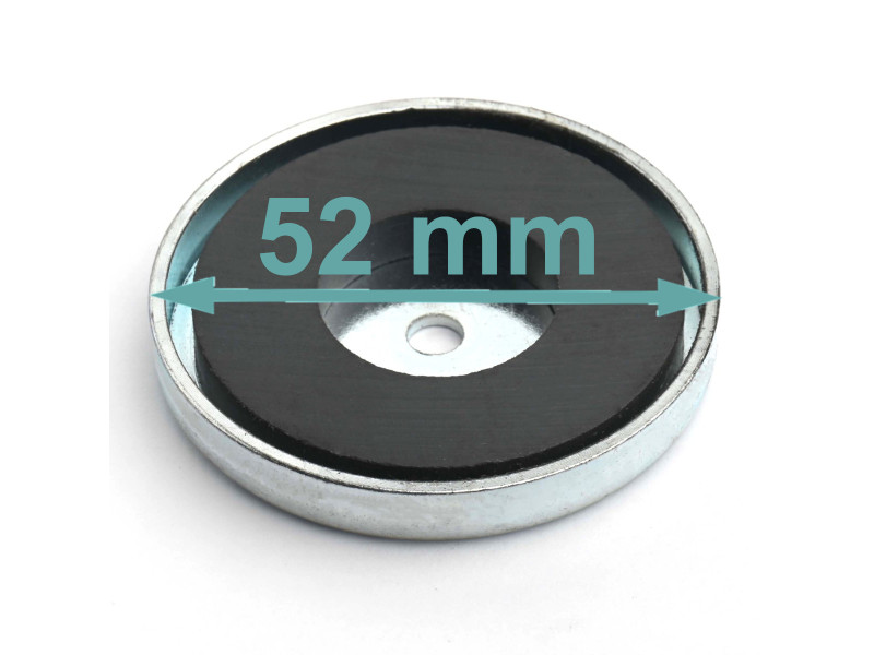 Magnes w obudowie — średnica ⌀52 mm, z otworem pod płaski łeb śruby — ferrytowy