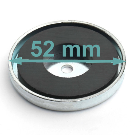 Magnes w obudowie — średnica ⌀52 mm, z otworem pod płaski łeb śruby — ferrytowy