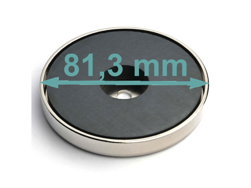 Magnes w obudowie — ⌀81,3 mm, z otworem pod płaski łeb śruby — ferrytowy