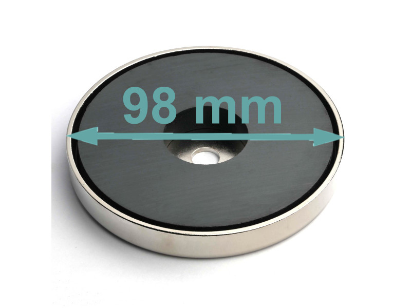 Magnes w obudowie — ⌀98 mm, z otworem pod płaski łeb śruby — ferrytowy