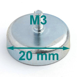 Magnes w obudowie — średnica ⌀20 mm, z gwintowanym trzpieniem M3 — ferrytowy