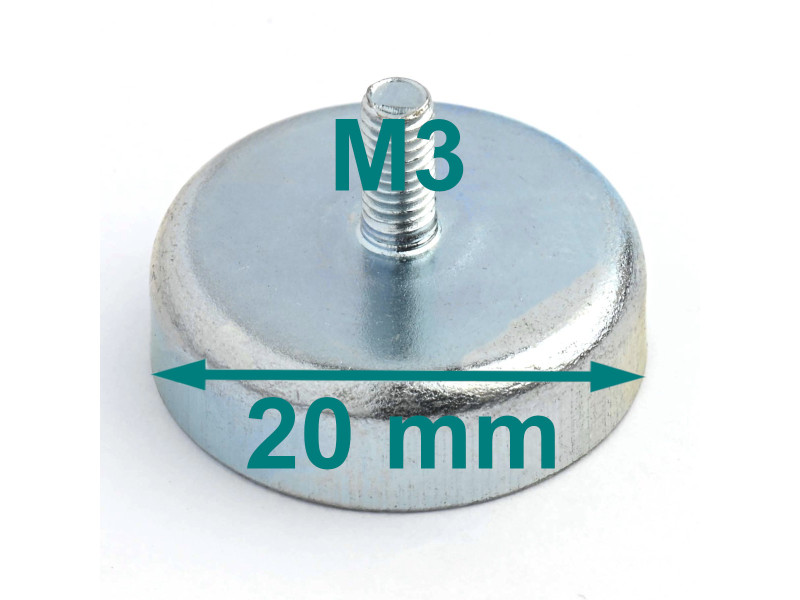 Magnes w obudowie — średnica ⌀20 mm, z gwintowanym trzpieniem M3 — ferrytowy