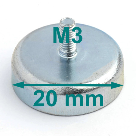 Magnes w obudowie — średnica ⌀20 mm, z gwintowanym trzpieniem M3 — ferrytowy
