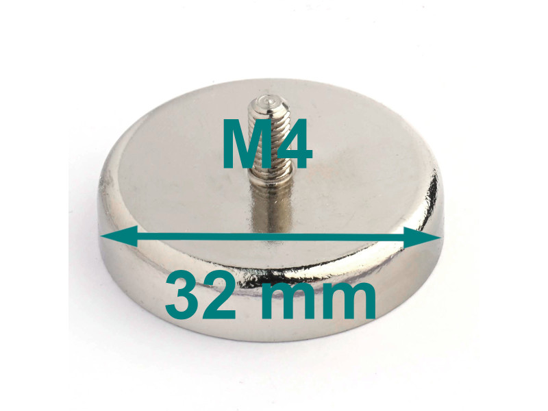 Magnes w obudowie — średnica ⌀32 mm, z gwintowanym trzpieniem M4 — ferrytowy
