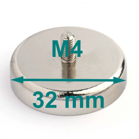 Magnes w obudowie — średnica ⌀32 mm, z gwintowanym trzpieniem M4 — ferrytowy