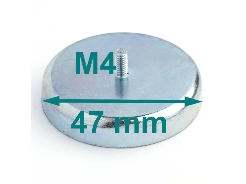 Magnes w obudowie — średnica ⌀47 mm, z gwintowanym trzpieniem M4 — ferrytowy