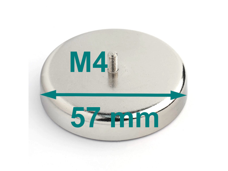 Magnes w obudowie — średnica ⌀57 mm, z gwintowanym trzpieniem M4 — ferrytowy