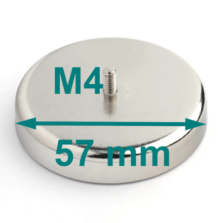 Magnes w obudowie — średnica ⌀57 mm, z gwintowanym trzpieniem M4 — ferrytowy
