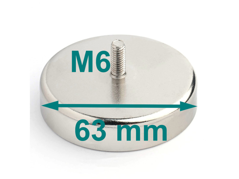 Magnes w obudowie — średnica ⌀63 mm, z gwintowanym trzpieniem M6 — ferrytowy