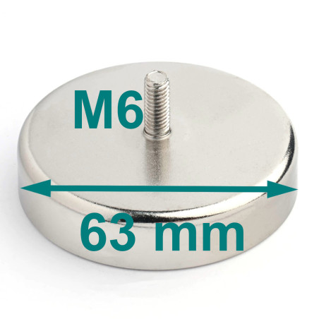 Magnes w obudowie — średnica ⌀63 mm, z gwintowanym trzpieniem M6 — ferrytowy