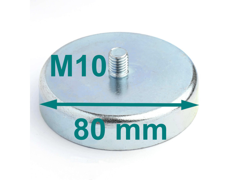 Magnes w obudowie — ⌀80 mm, z gwintowanym trzpieniem M10 — ferrytowy