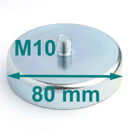 Magnes w obudowie — ⌀80 mm, z gwintowanym trzpieniem M10 — ferrytowy