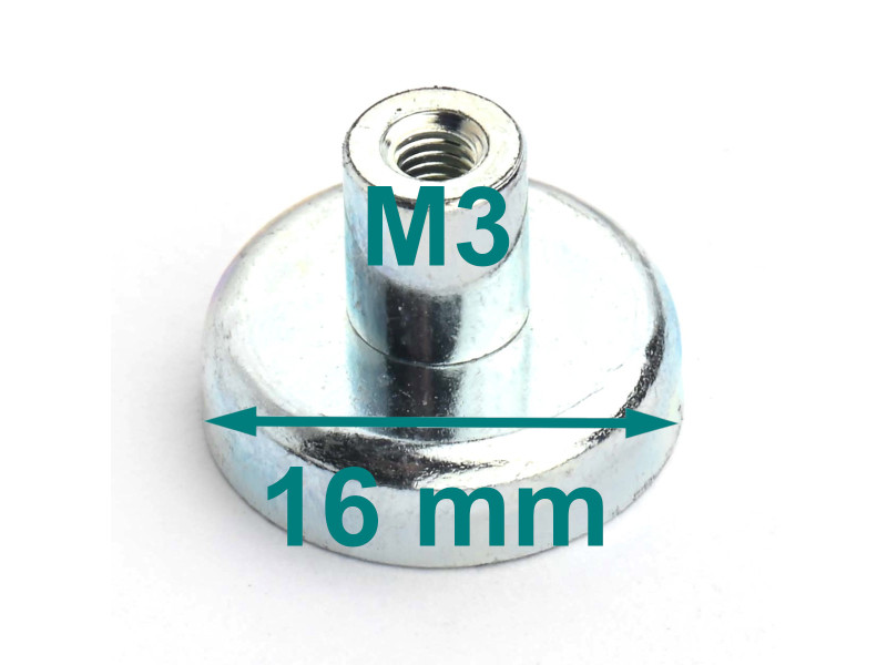 Magnes w obudowie — średnica ⌀16 mm, z gwintowaną tuleją M3 — ferrytowy Magnes w obudowie — średnica ⌀16 mm, z gwintowaną tuleją M3 — ferrytowy