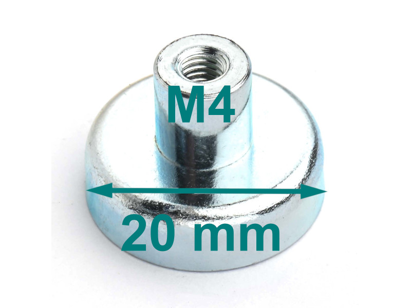 Magnes w obudowie — średnica ⌀20 mm, z gwintowaną tuleją M4 — ferrytowy Magnes w obudowie — średnica ⌀20 mm, z gwintowaną tuleją M4 — ferrytowy