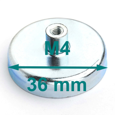 Magnes w obudowie — średnica ⌀36 mm, z gwintowaną tuleją M4 — ferrytowy