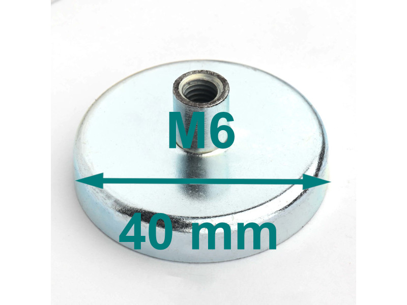 Magnes w obudowie — średnica ⌀40 mm, z gwintowaną tuleją M6, wys. 18 mm — ferrytowy