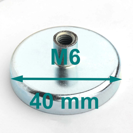 Magnes w obudowie — średnica ⌀40 mm, z gwintowaną tuleją M6, wys. 18 mm — ferrytowy