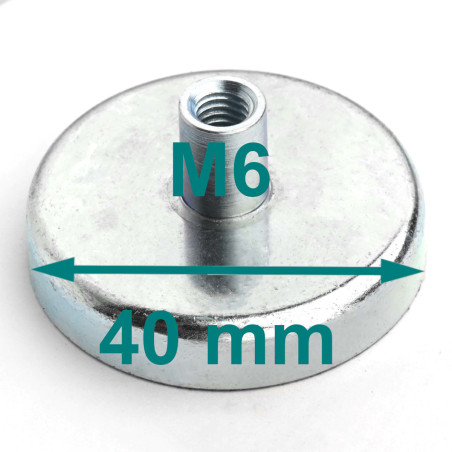 Magnes w obudowie — średnica ⌀40 mm, z gwintowaną tuleją M6, wys. 19,5 mm — ferrytowy
