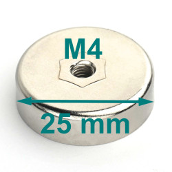 Magnes w obudowie — średnica ⌀25 mm, wys. 7 mm, gwint wewnętrzny M4 — ferrytowy