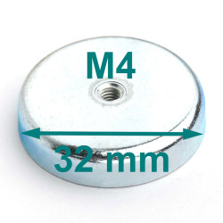 Magnes w obudowie — średnica ⌀32 mm, wys. 7 mm, gwint wewnętrzny M4 — ferrytowy