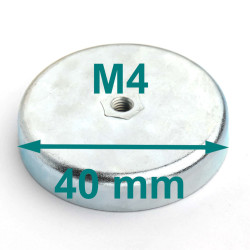Magnes w obudowie — średnica ⌀40 mm, wys. 8 mm, gwint wewnętrzny M4 — ferrytowy