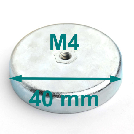 Magnes w obudowie — średnica ⌀40 mm, wys. 8 mm, gwint wewnętrzny M4 — ferrytowy
