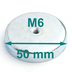 Magnes w obudowie — średnica ⌀50 mm, wys. 10 mm, gwint wewnętrzny M6 — ferrytowy