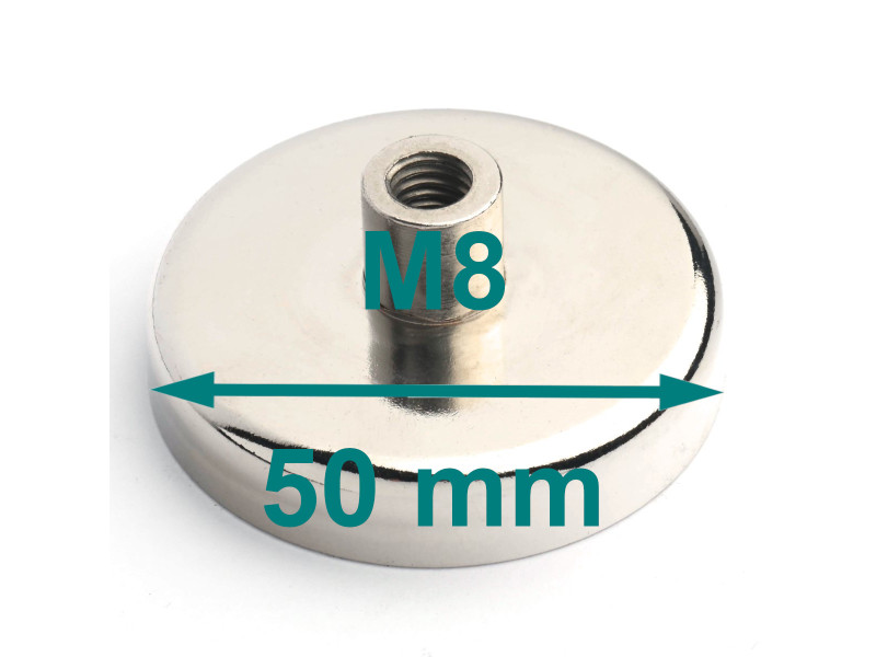 Magnes w obudowie — średnica ⌀50 mm, z gwintowaną tuleją M8 — ferrytowy Magnes w obudowie — średnica ⌀50 mm, z gwintowaną tuleją M8 — ferrytowy