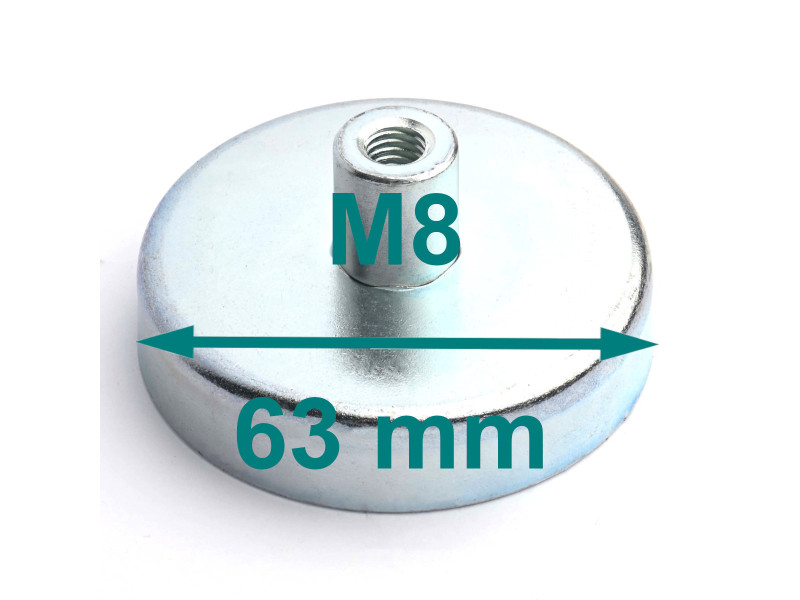Magnes w obudowie — średnica ⌀63 mm, z gwintowaną tuleją M8 — ferrytowy