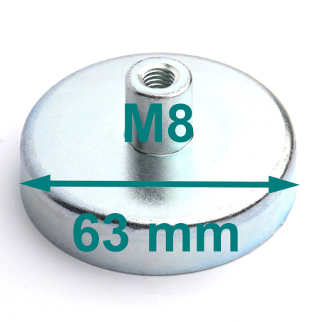 Magnes w obudowie — średnica ⌀63 mm, z gwintowaną tuleją M8 — ferrytowy