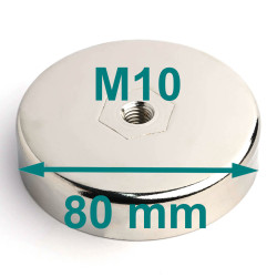 Magnes w obudowie — średnica ⌀80 mm, wys. 18 mm, gwint wewnętrzny M10 — ferrytowy
