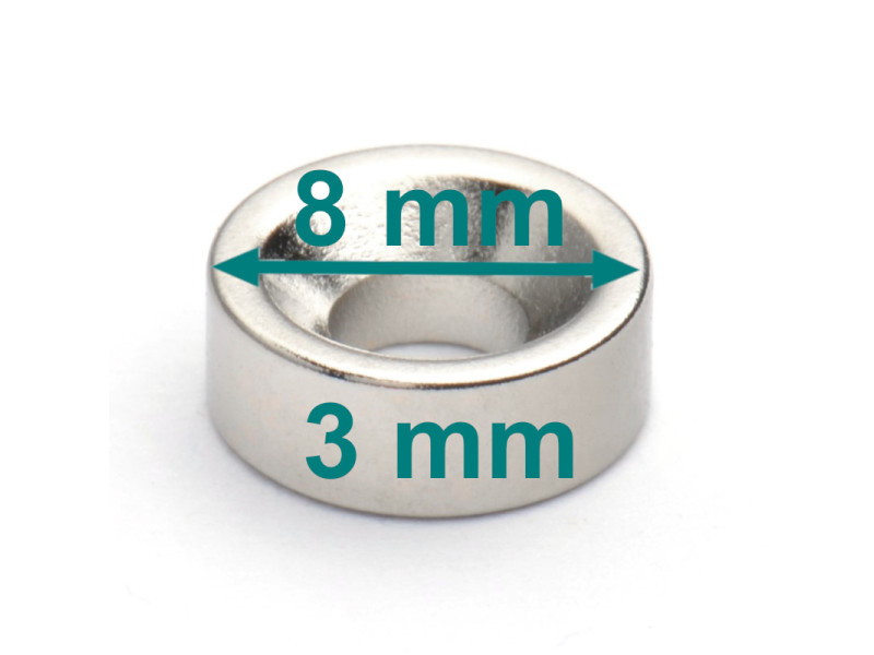 Magnes pod wkręt — ⌀8 mm, ⌀6/⌀3,5 mm, 3 mm — neodymowy (N35) Magnes pod wkręt — ⌀8 mm, ⌀6/⌀3,5 mm, 3 mm — neodymowy (N35)