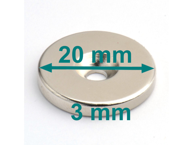 magnes okrągły pod wkręt pod śrubę z otworem 20x7/3,5x3 neodymowy magnes okrągły pod wkręt pod śrubę z otworem 20x7/3,5x3 neodymowy