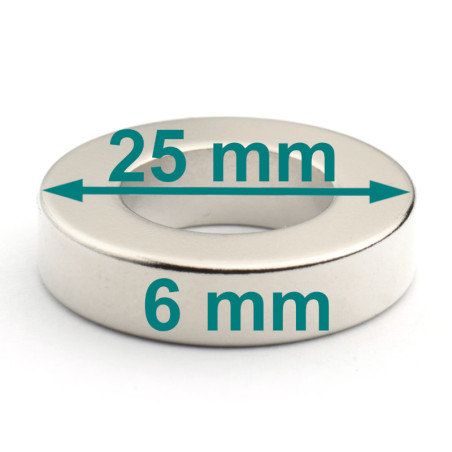 Neodymowy — średnica ⌀25 mm, otwór ⌀14 mm, wys. 6 mm — magnes (N38)