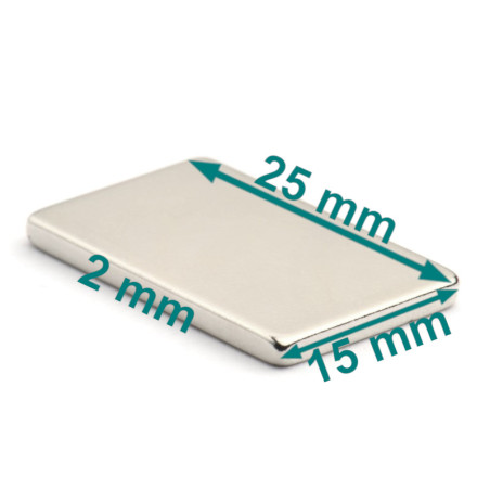 Magnes płaski mocny — dł. 25 mm, szer. 15 mm, wys. 2 mm — N38