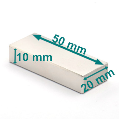 Magnes — długość 50 mm, szerokość 20 mm, wysokość 10 mm — neodymowy (N35H)