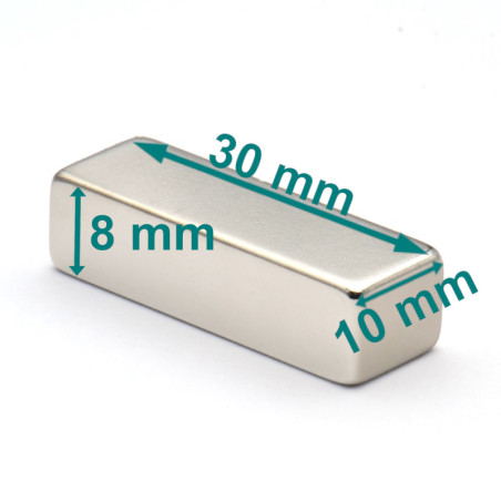 Magnes — długość 30 mm, szerokość 10 mm, wysokość 8 mm — neodymowy (N40H)