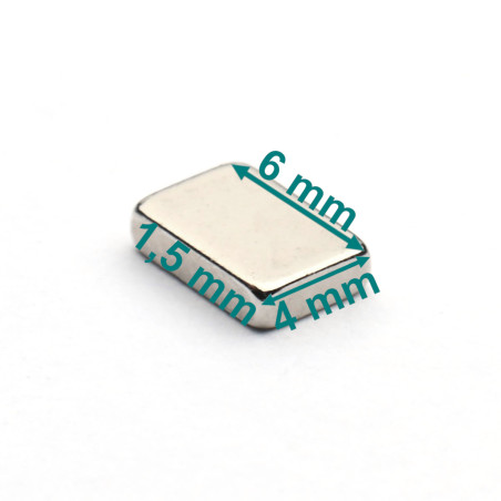 Magnes — długość 6 mm, szerokość 4 mm, wysokość 1,5 mm — neodymowy (N38)
