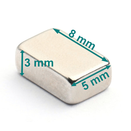 Magnes neodym — dł. 8 mm, szer. 5 mm, wys. 3 mm — N38